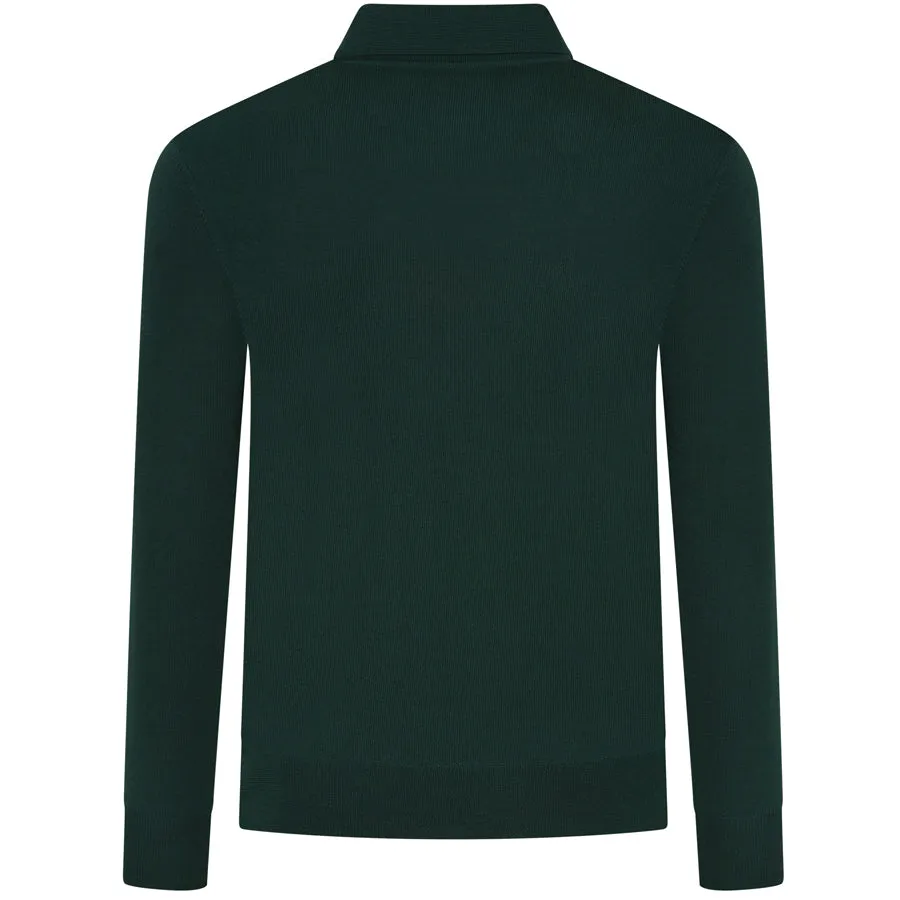 Merino Wool Knitted Polo - Forest Green